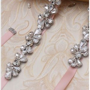 Silver/Blush Crystal Rhinestone Wedding Belt/Sash